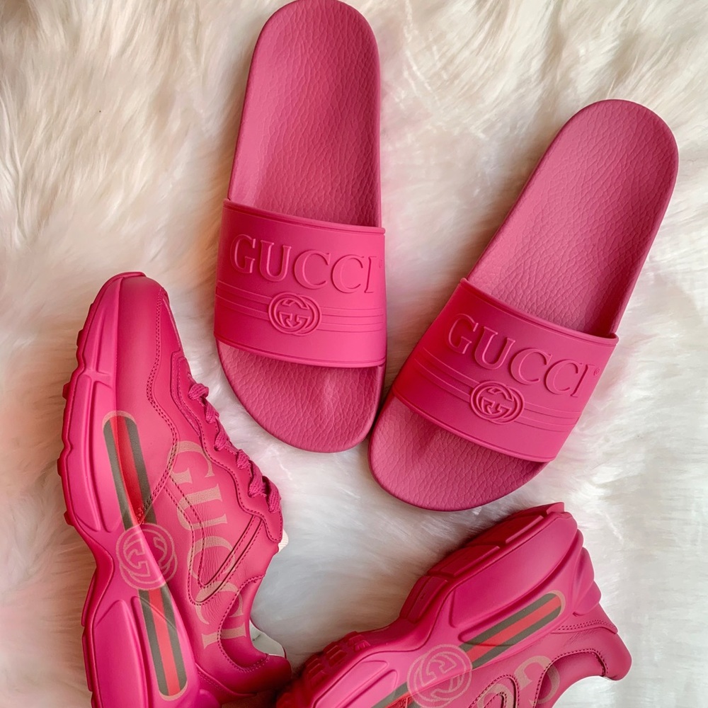 SOLD Gucci Rubber Pink Logo Slides